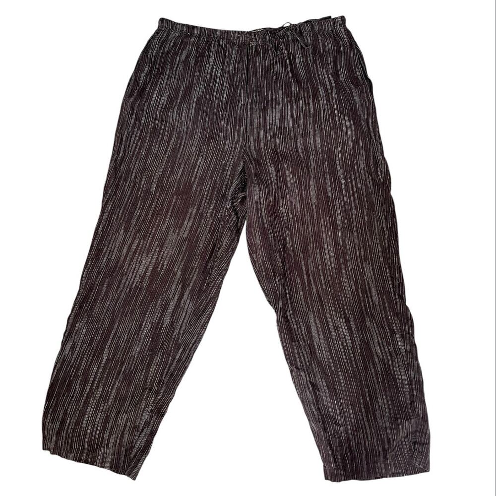 Pure j. Jill dark brown wide leg linen pants lagen look striped causal size xl